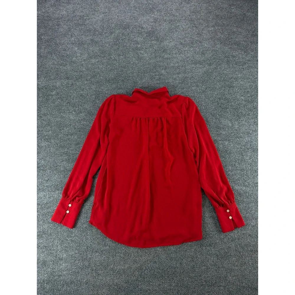 Loft Women Red Long Sleeve Button Down Blouse Puff Shoulder Top XS Colorful bold